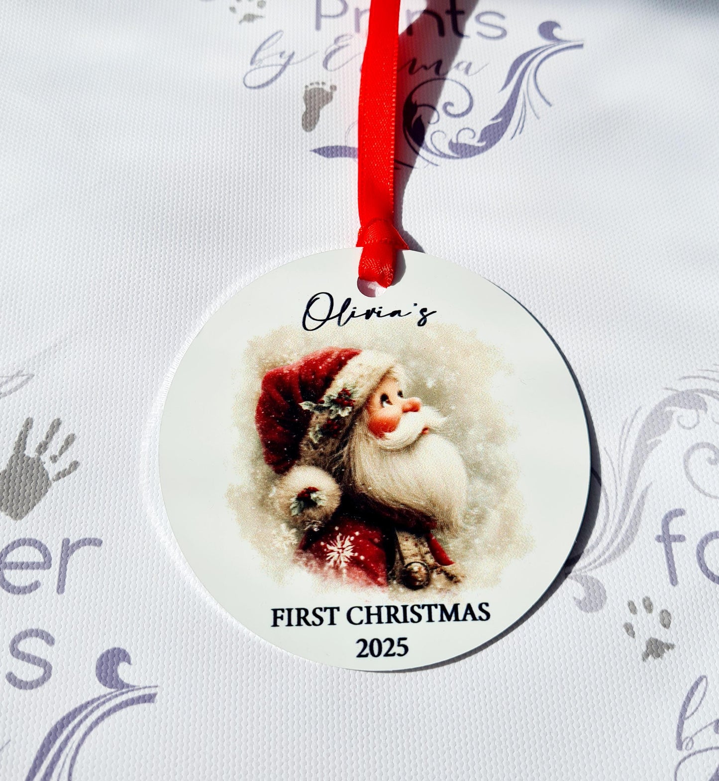 Personalised Santa First Christmas Tree Decoration, Flat Aluminum