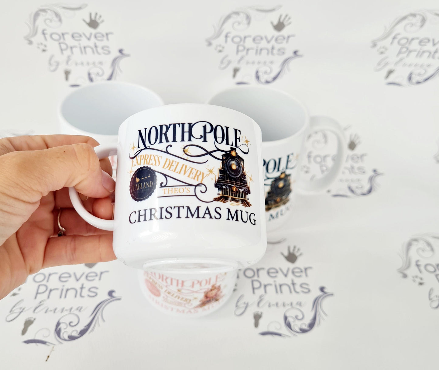 Personalised Christmas Train Mug, Unbreakable Polymer Child Mug