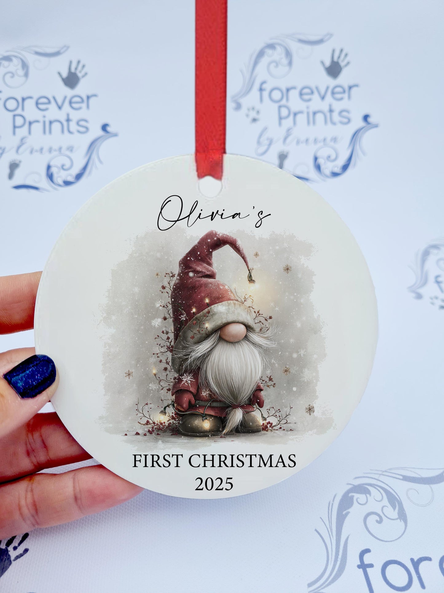Personalized Gonk First Christmas Tree Decoration, Aluminium Ornament