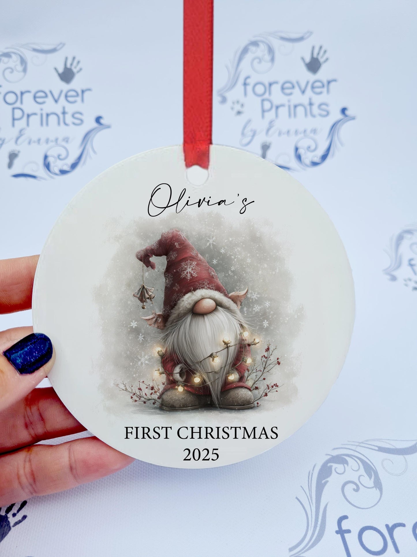 Personalized Gonk First Christmas Tree Decoration, Aluminium Ornament