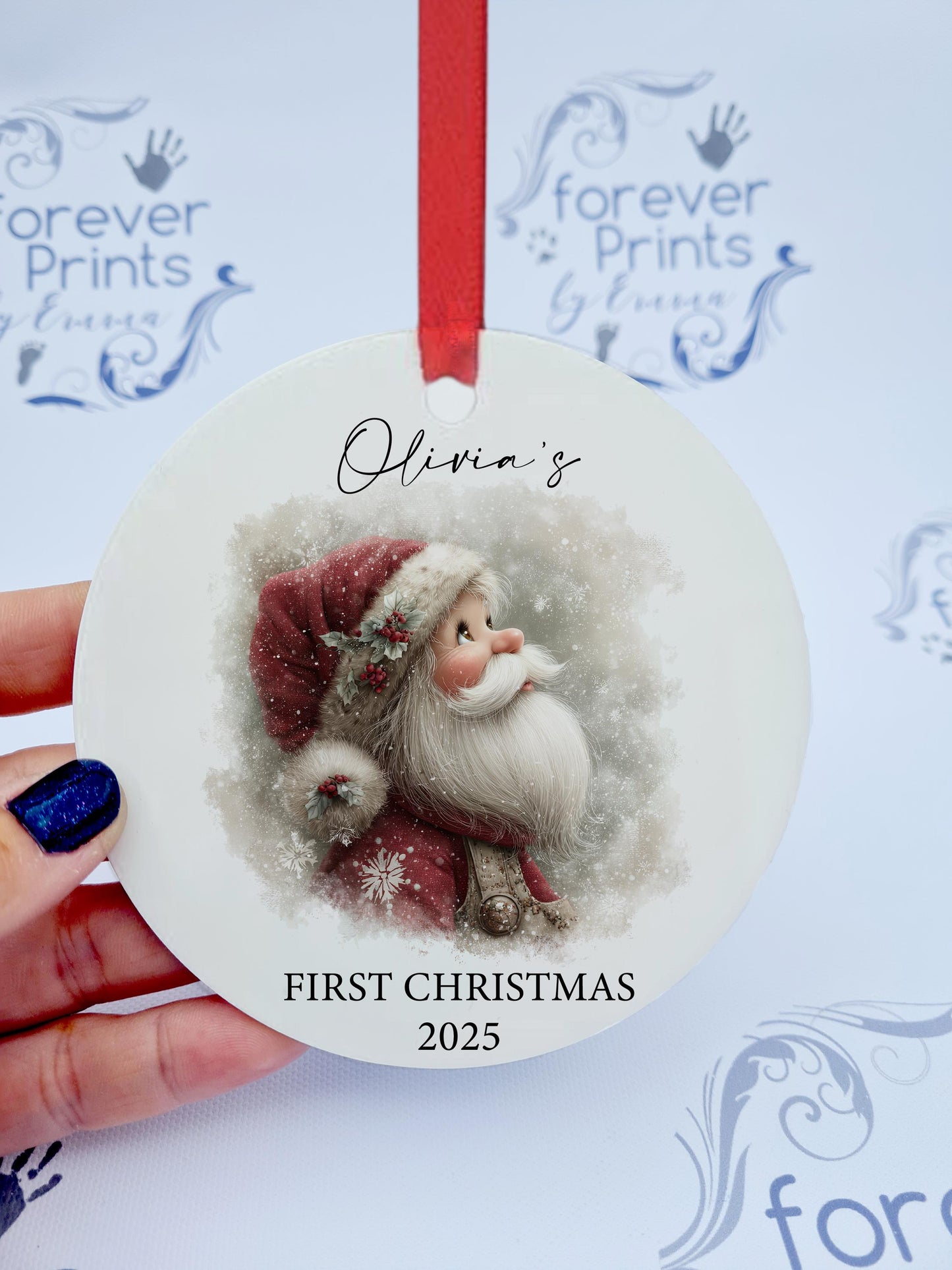 Personalised Santa First Christmas Tree Decoration, Flat Aluminum