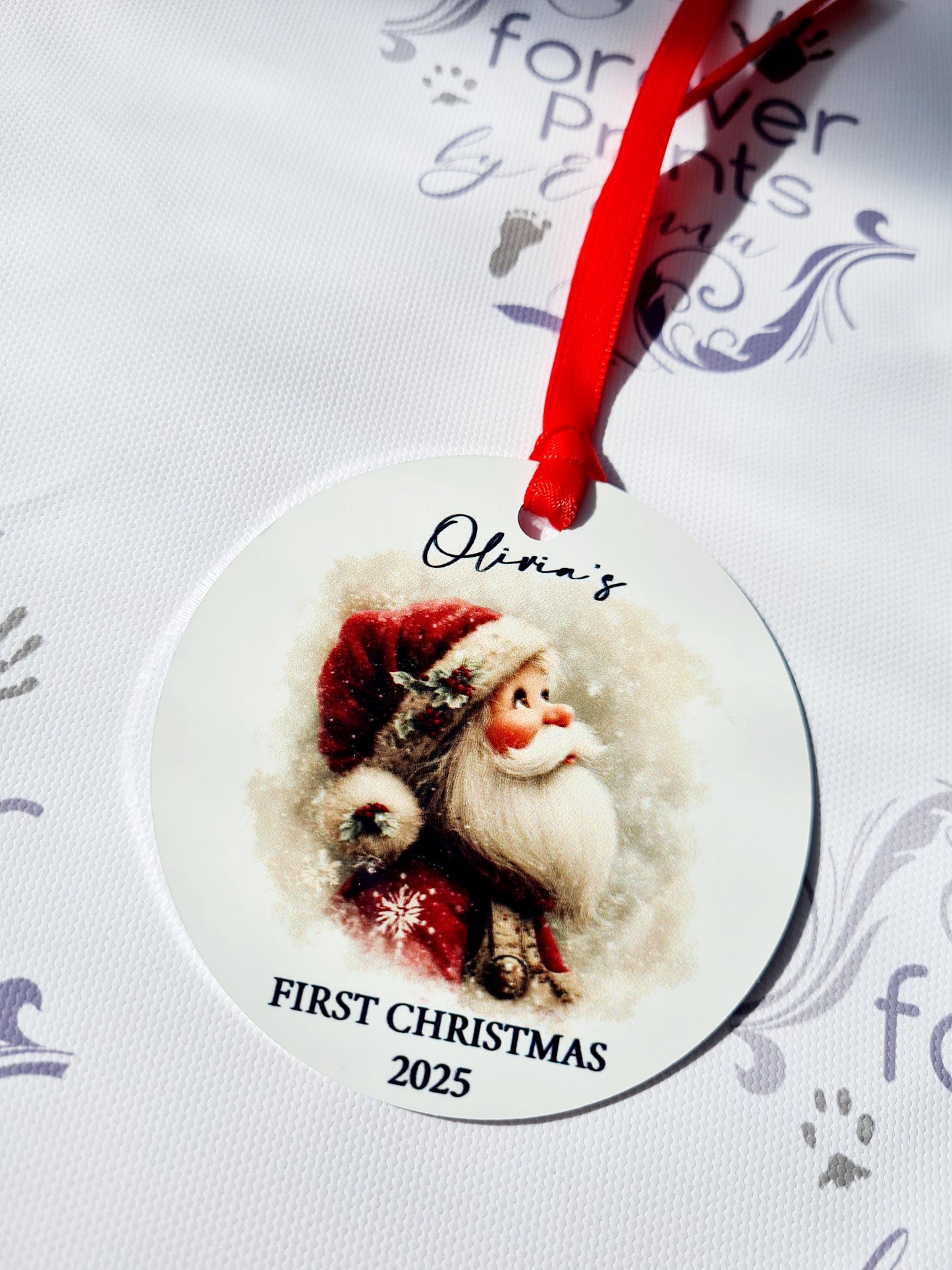 Personalised Santa First Christmas Tree Decoration, Flat Aluminum