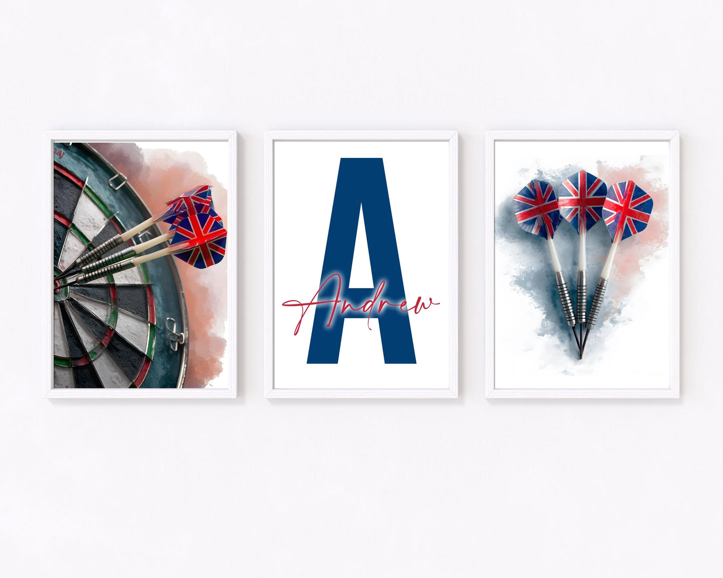 Personalized A4 Darts Prints, Boys Bedroom Wall Art, Set of 3