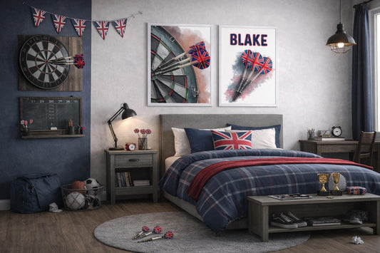 Personalized A4 Darts Prints, Boys Bedroom Wall Art, Set of 2
