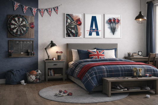 Personalized A4 Darts Prints, Boys Bedroom Wall Art, Set of 3