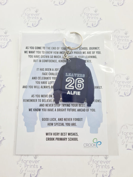 Personalised School Leavers 2026 Hoodie Keyring, Primary School Gift