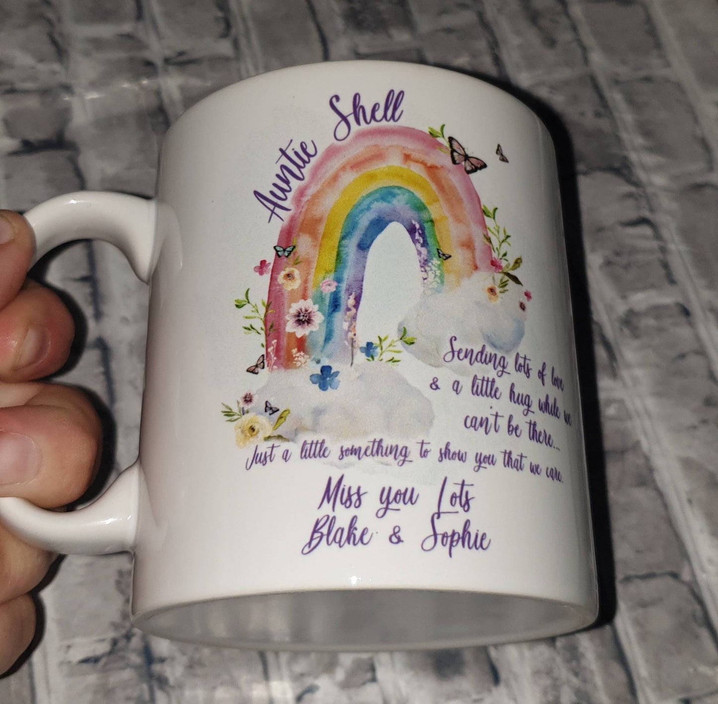 Personalised photo and rainbow double sided mug