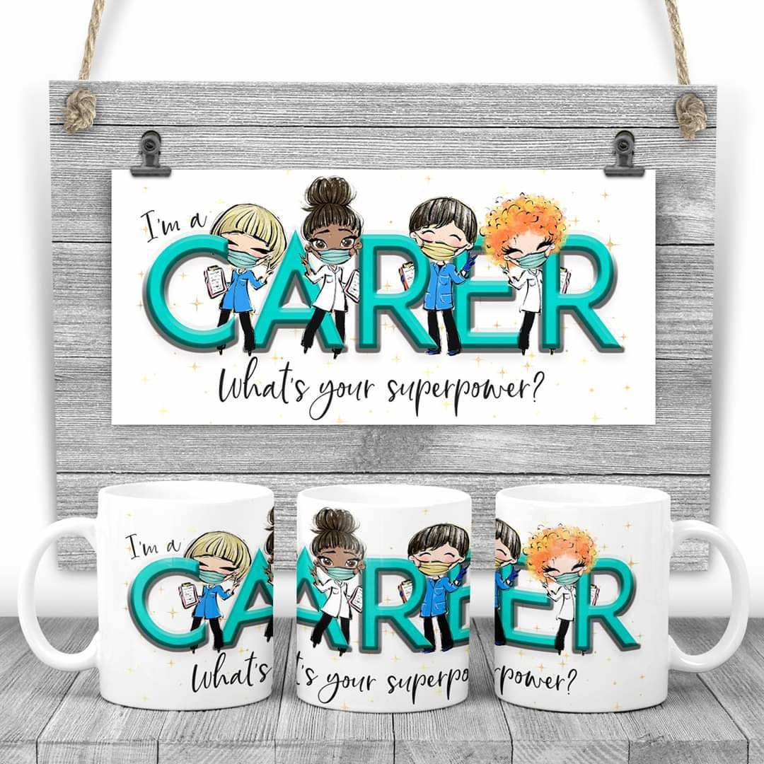 Carer superpower mug, carer mug, superhero mug