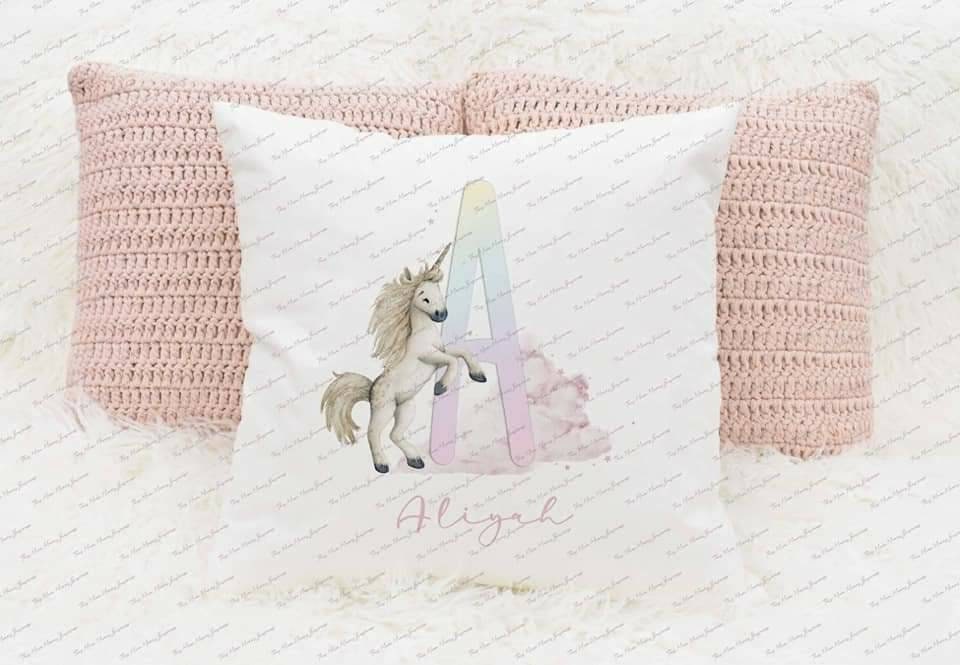 Personalised  soft Cushion, unicorn alphabet cushion