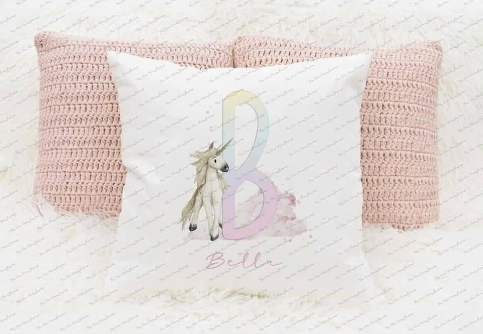 Personalised  soft Cushion, unicorn alphabet cushion