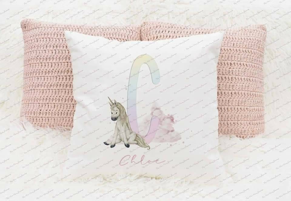 Personalised  soft Cushion, unicorn alphabet cushion