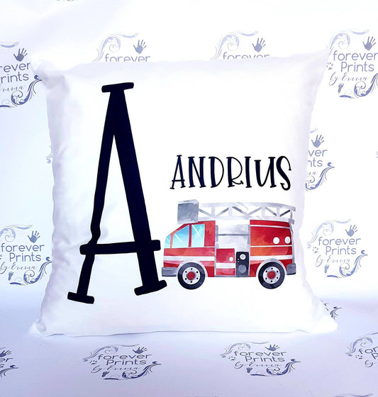 Personalised fire truck pillow, child's fire engine cushion