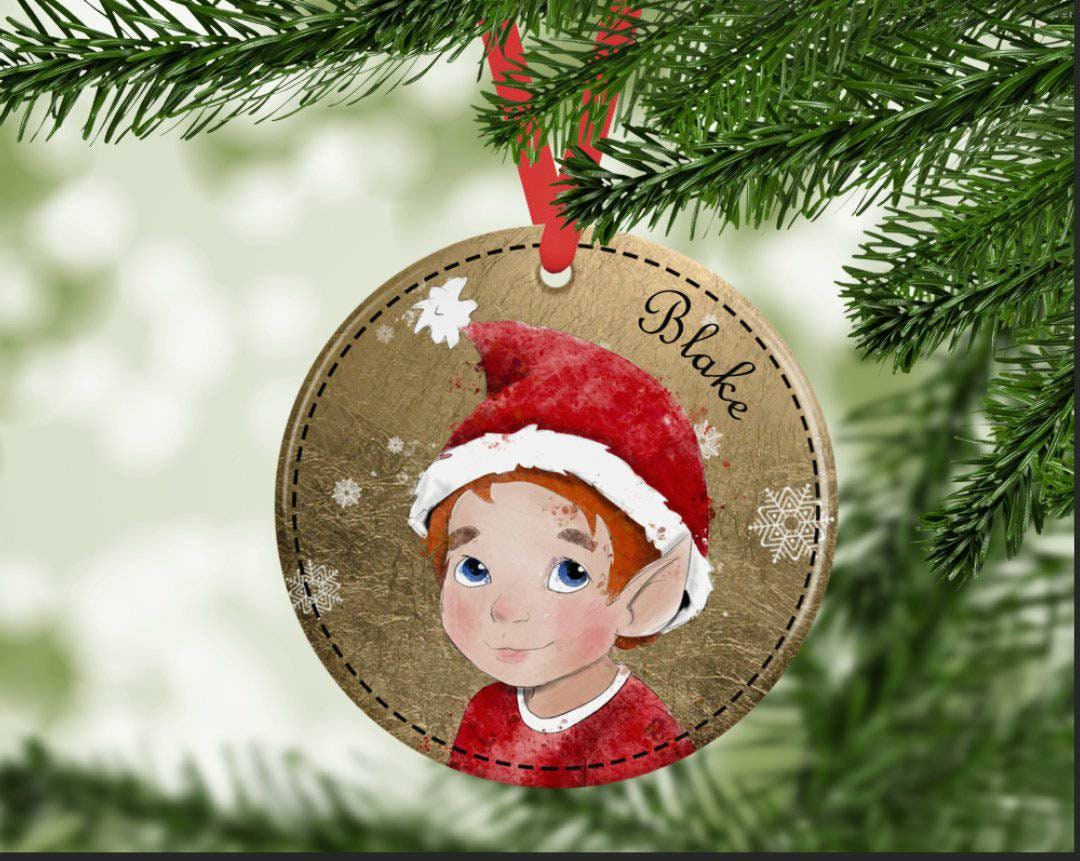 Personalised ceramic Christmas decoration - Christmas tree decoration - elf decoration