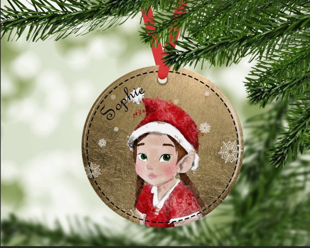 Personalised ceramic Christmas decoration - Christmas tree decoration - elf decoration