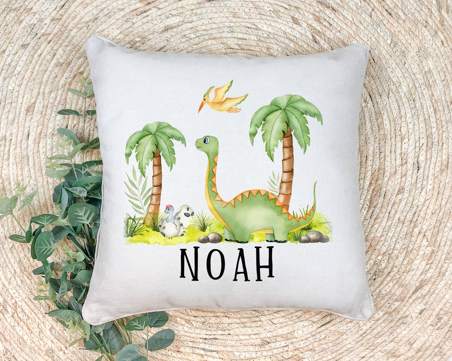 Dinosaur children's cushion, personalised dino cushion.