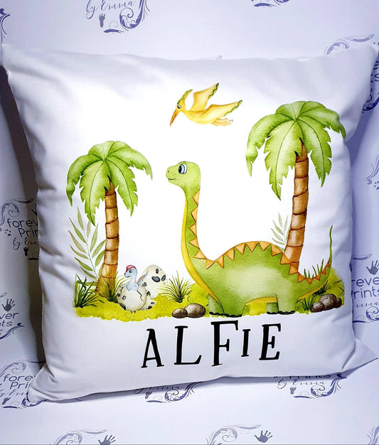 Dinosaur children's cushion, personalised dino cushion.