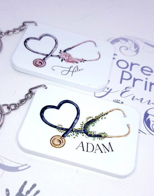 Nhs, Doctor nurse gift, stethoscope keyring personalised