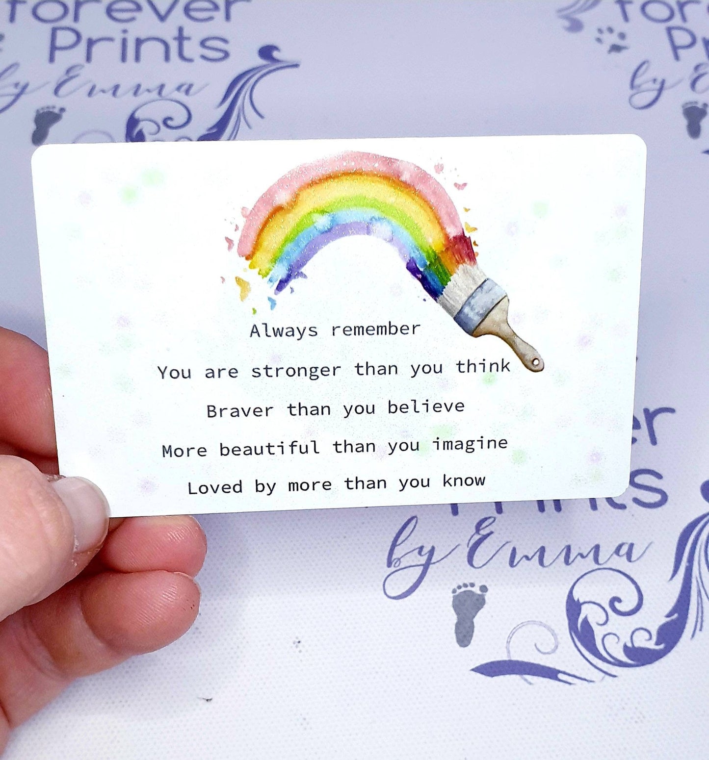 Uplifting rainbow gift, metal printed wallet card.