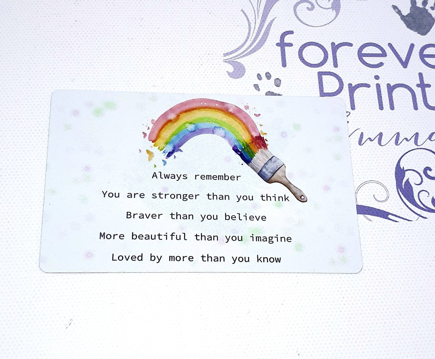 Uplifting rainbow gift, metal printed wallet card.