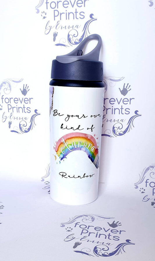 Metal water bottle - personalised bottle - school water bottle -rainbow bottle
