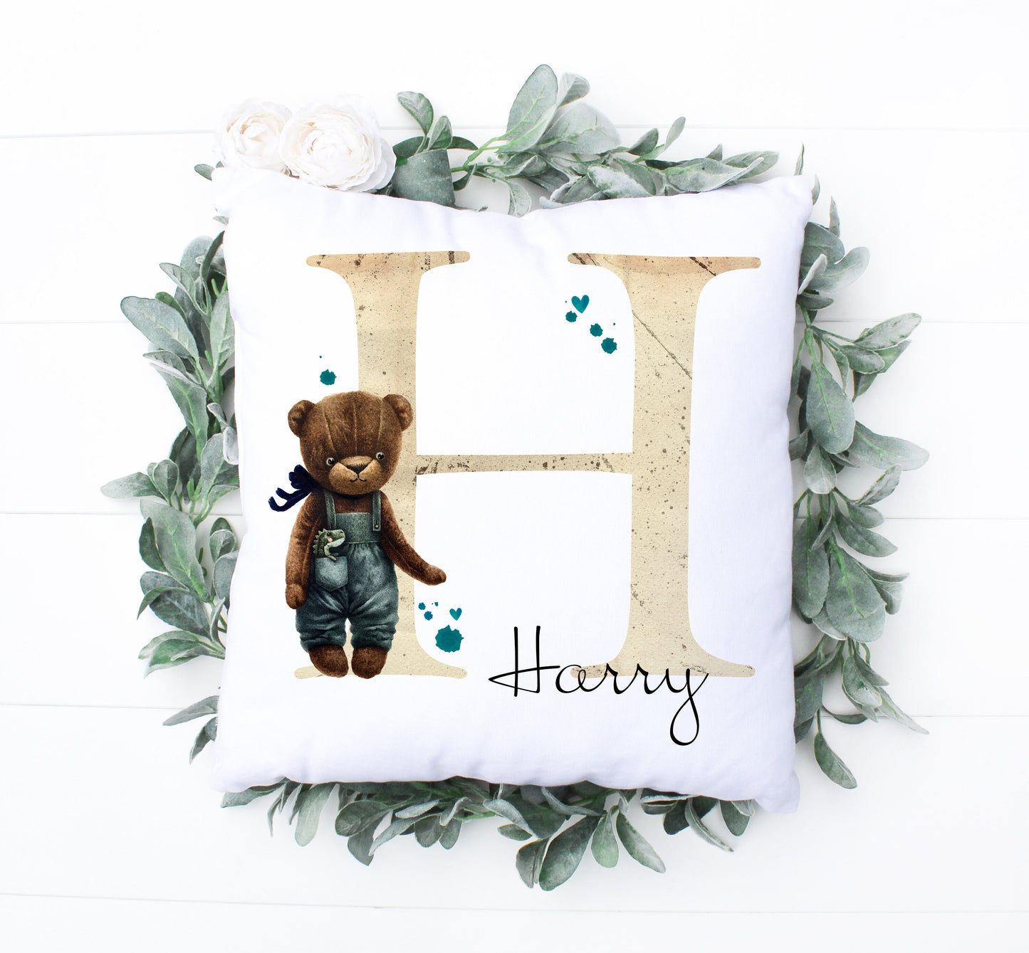 Teddy Bear cushion personalised | Boy teddy cushion