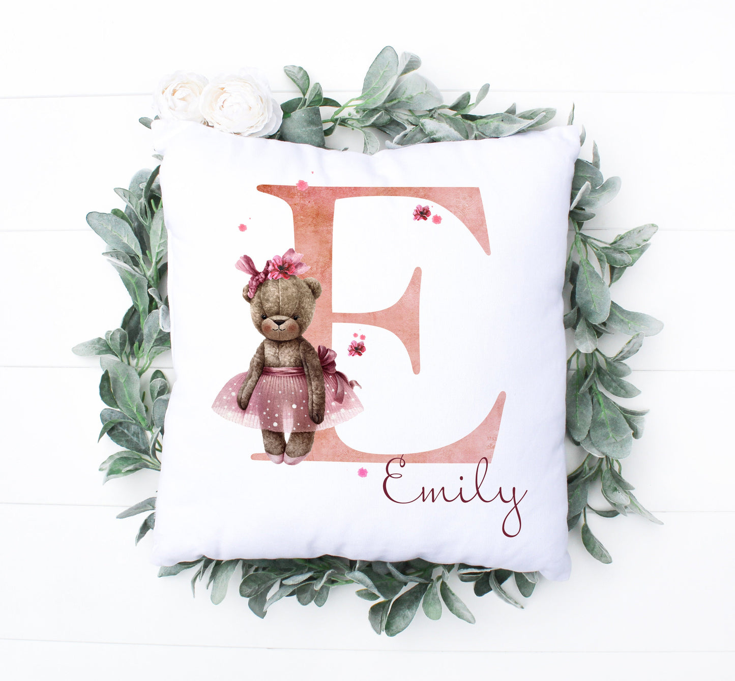 Teddy Bear cushion personalised | Girl teddy cushion