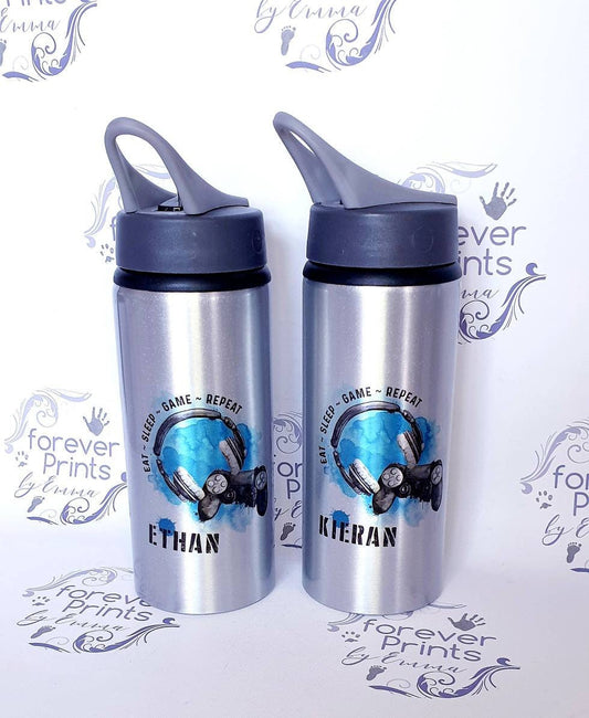 Metal gamer water bottle, playstation, xbox,  switch
