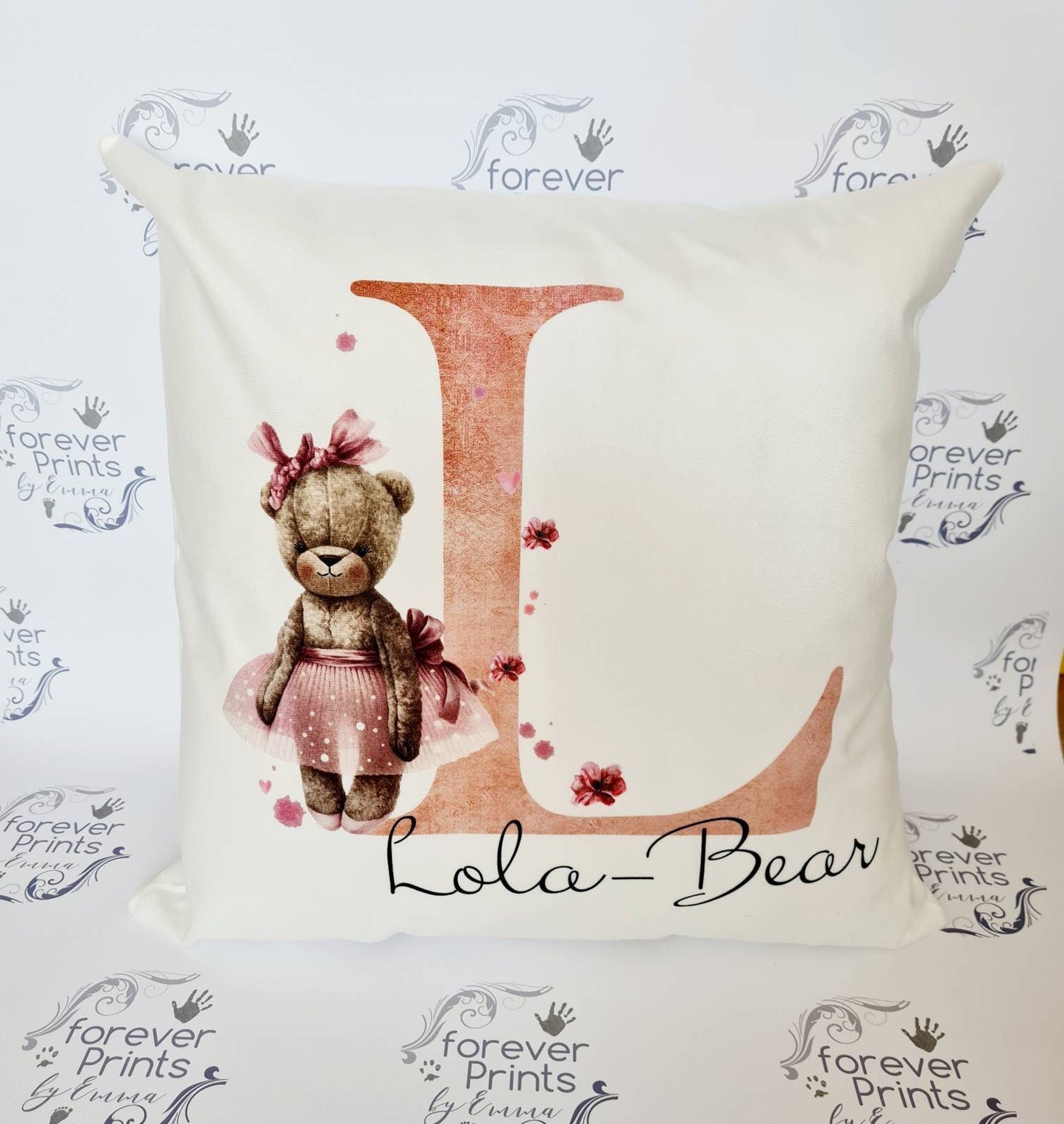 Teddy Bear cushion personalised | Girl teddy cushion