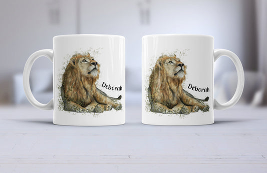 Lion fine art mug, Fathers day gift, lion gift, Personalised lion mug