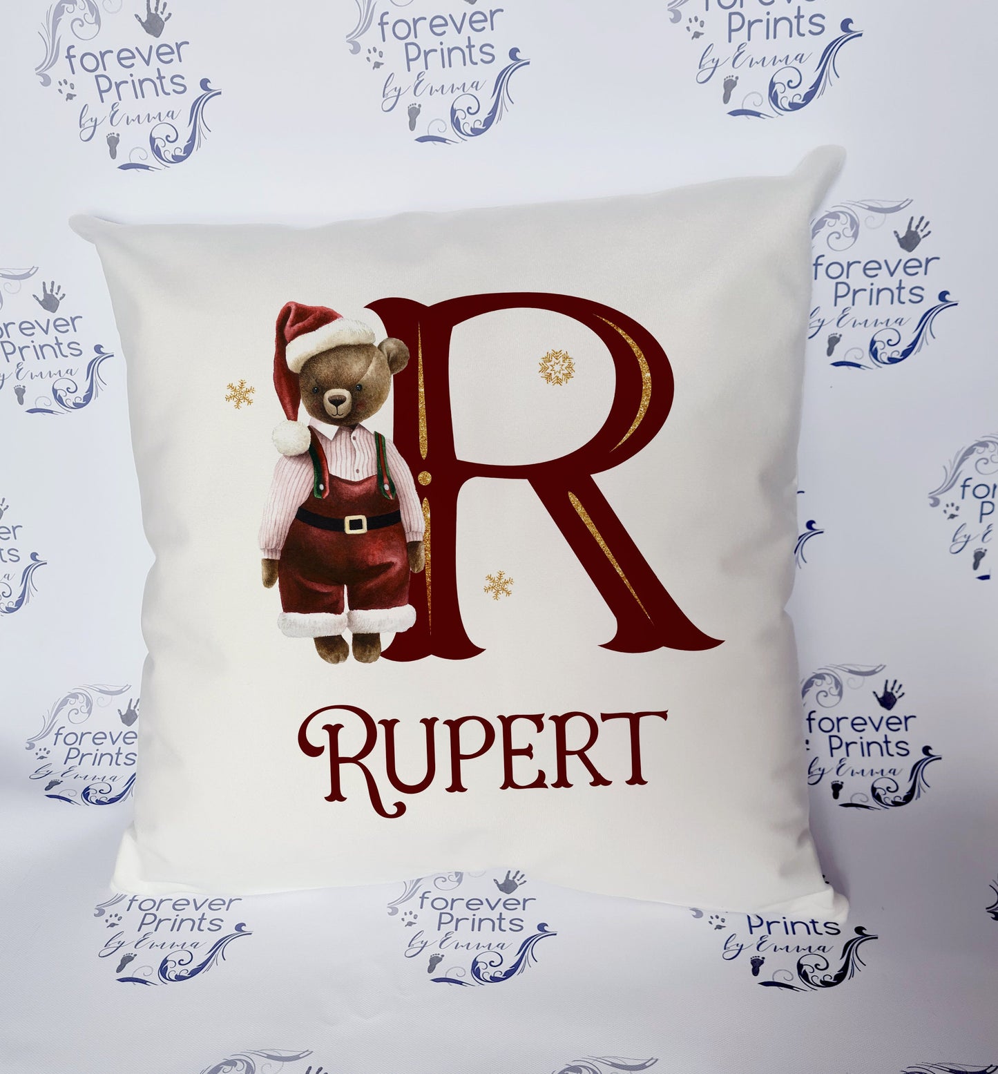 Christmas teddy alphabet pillow, Christmas bear cushion personalised, children's Christmas gift