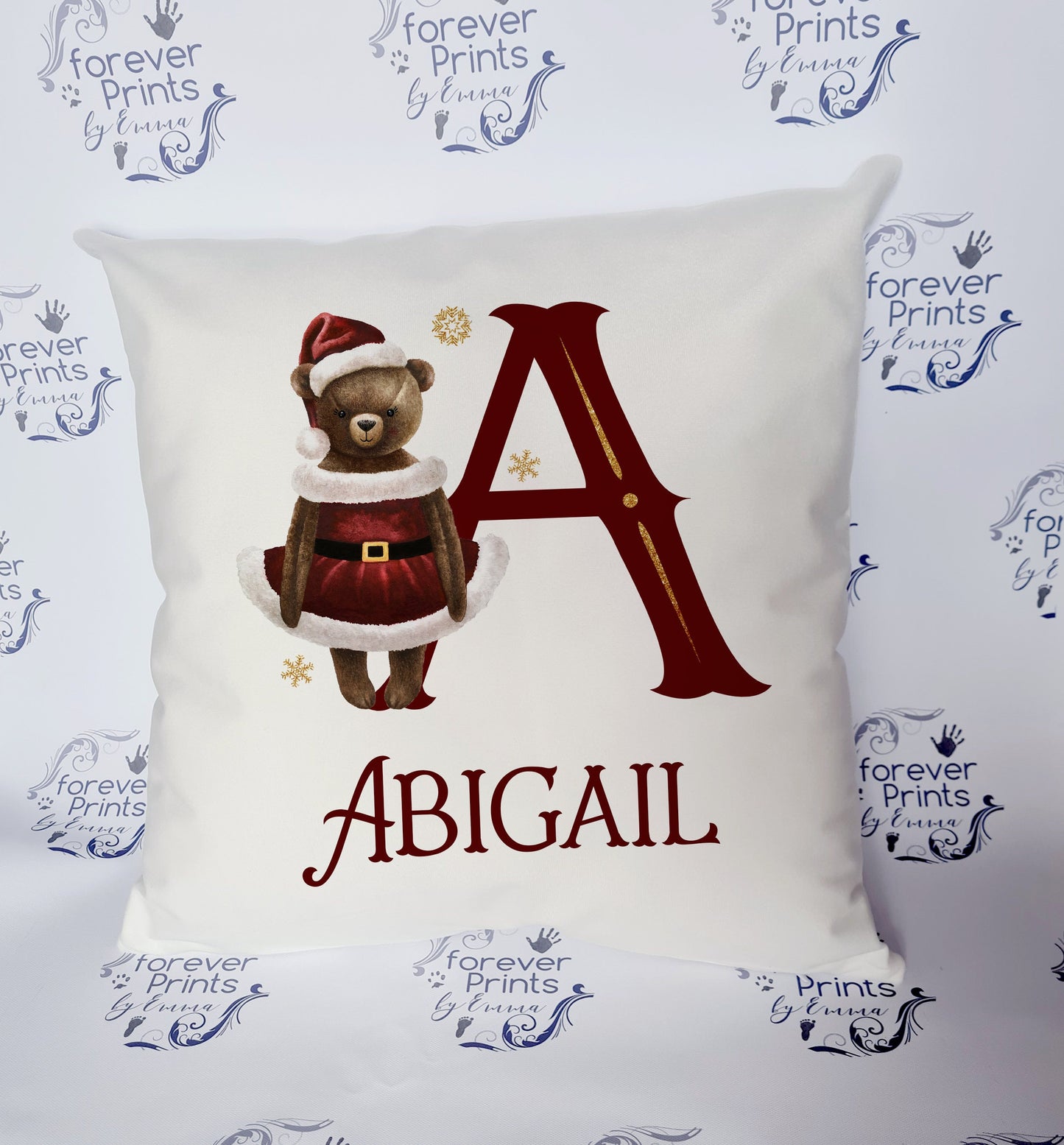 Christmas teddy alphabet pillow, Christmas bear cushion personalised, children's Christmas gift