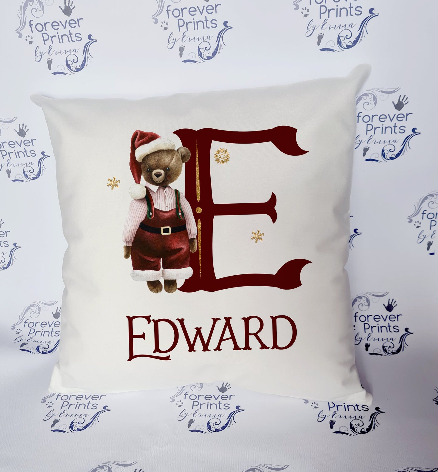 Christmas teddy alphabet pillow, Christmas bear cushion personalised, children's Christmas gift