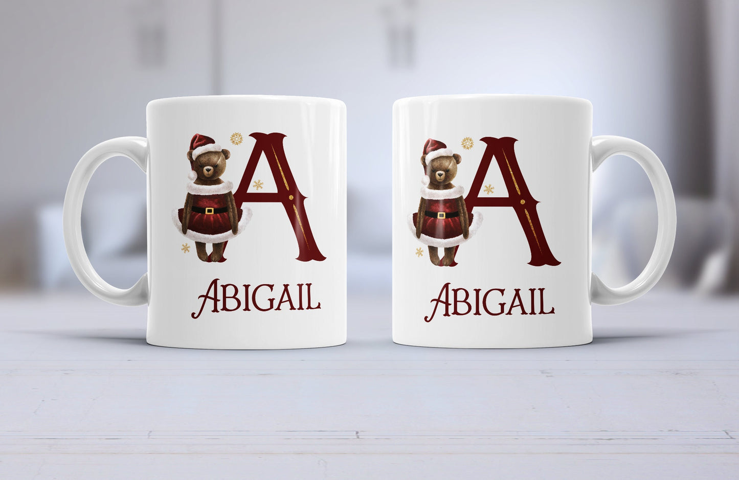 Personalised Christmas mug - christmas mug, christmas bear alphabet