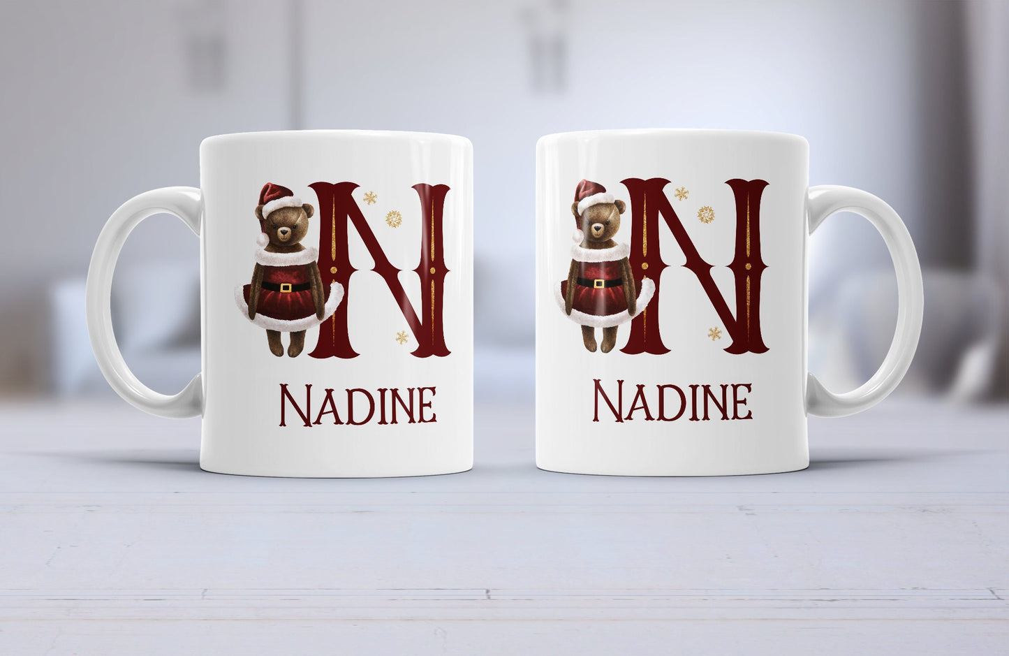 Personalised Christmas mug - christmas mug, christmas bear alphabet