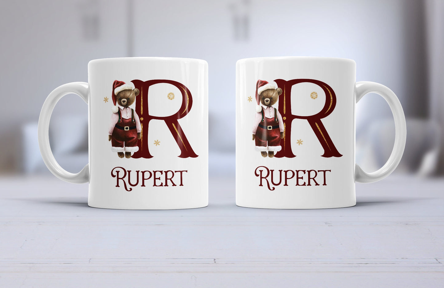 Personalised Christmas mug - christmas mug, christmas bear alphabet