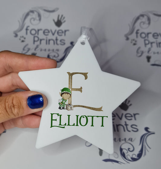 Personalised Christmas Elf hanging decoration, personalised Christmas acrylic decoration