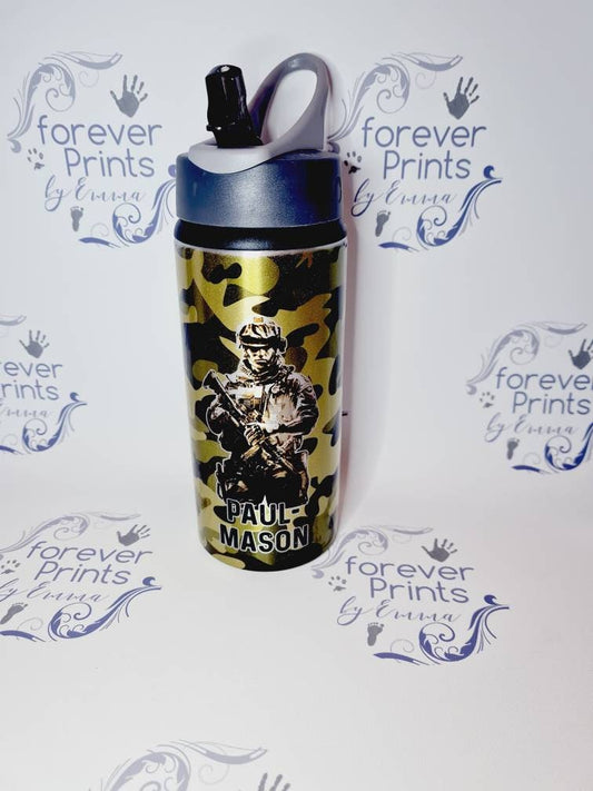 Army Metal water bottle - personalised bottle - school water bottle -horse water bottle