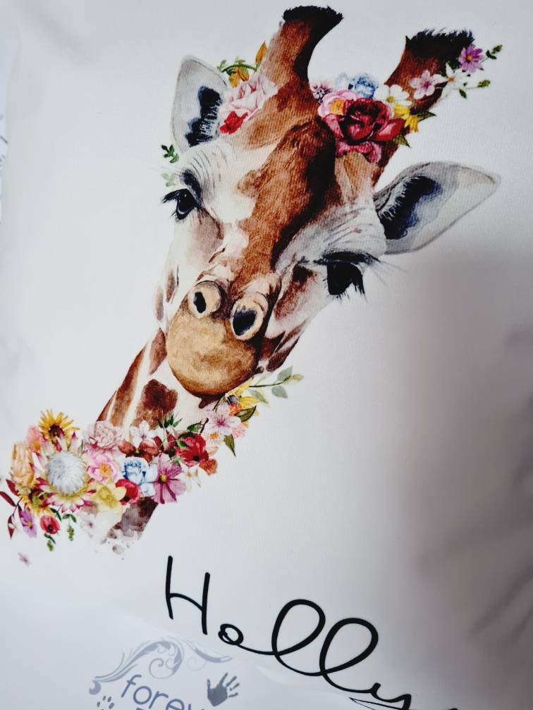 Giraffe cushion. personalised giraffe gift, Safari animal cushion personalised