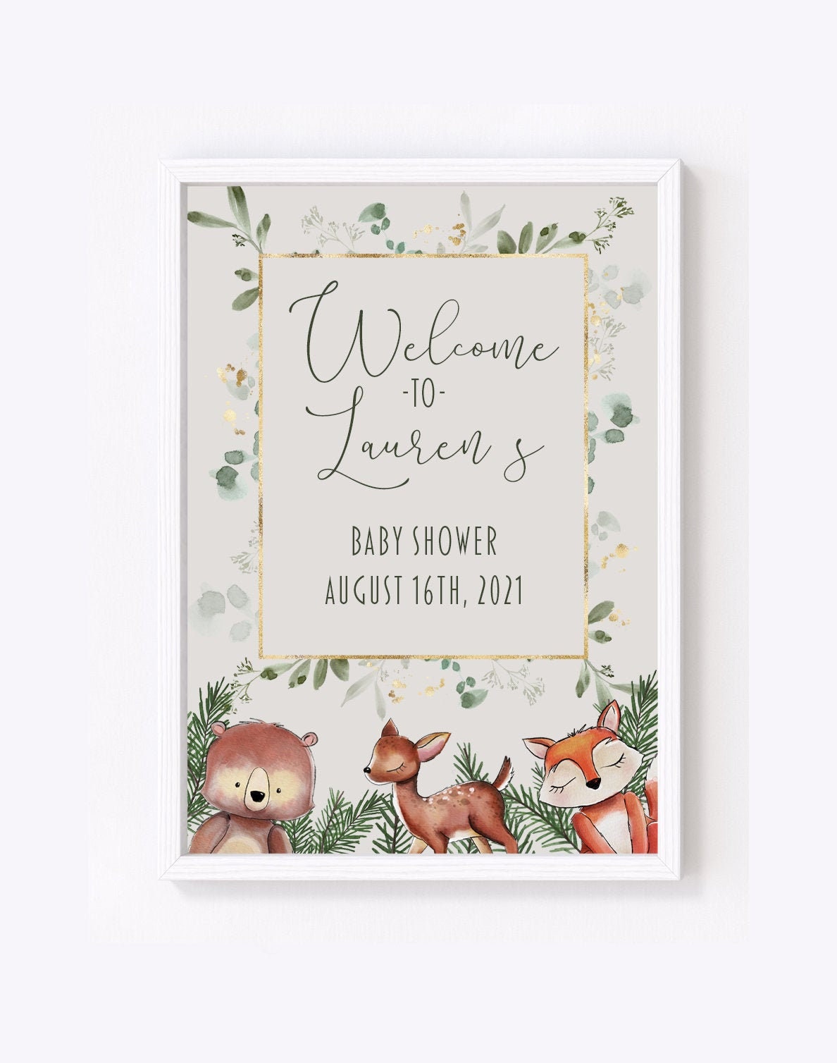 Baby shower A4 or A3 print, woodland baby shower print