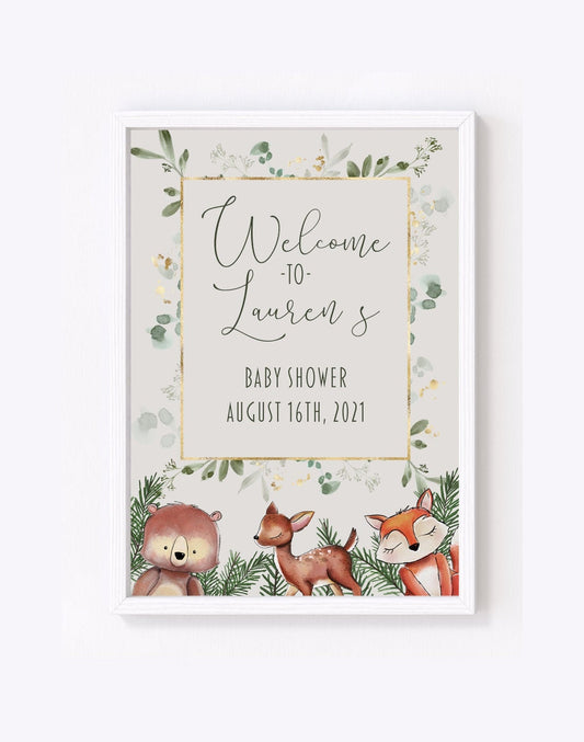 Baby shower A4 or A3 print, woodland baby shower print