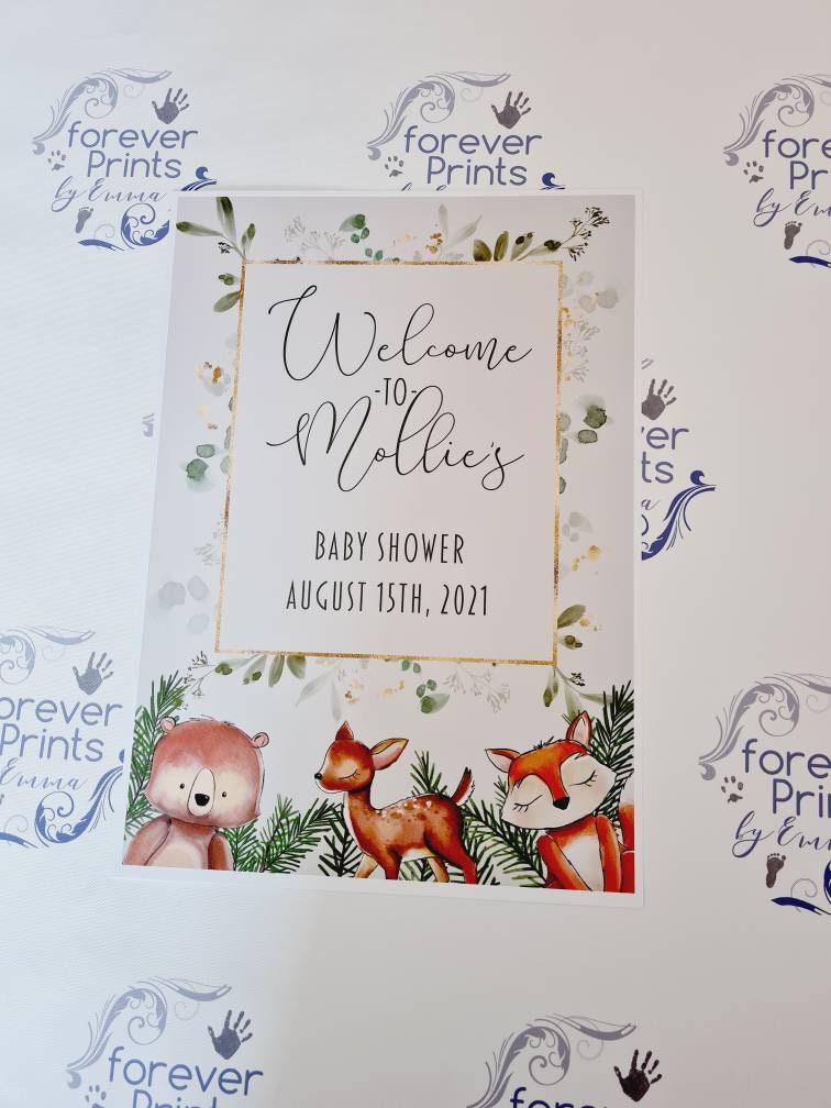 Baby shower A4 or A3 print, woodland baby shower print