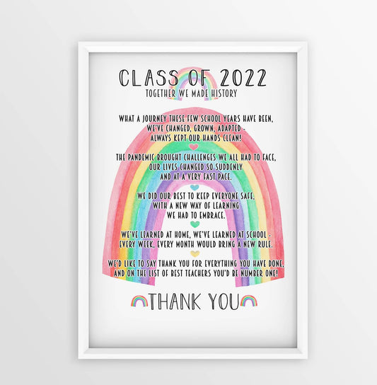 Lockdown teacher gift, lockdown print, thankyou teacher A4 or A3 print, class of 2022