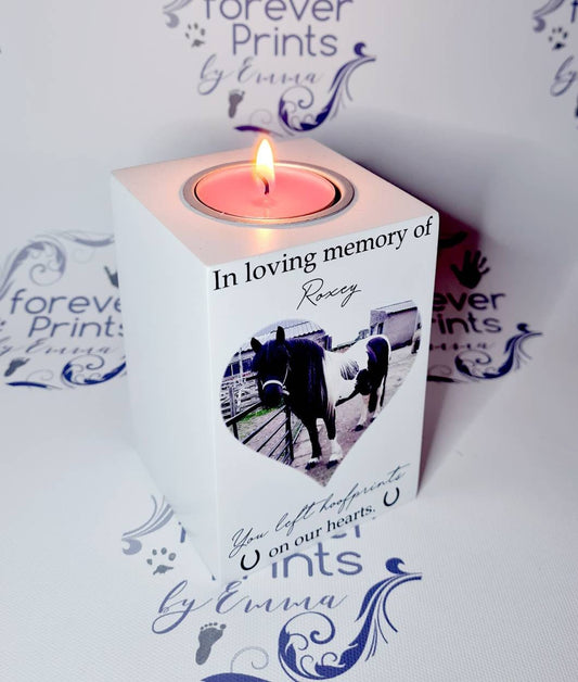 Wooden photo horse candle, horse memory candle, photo candle