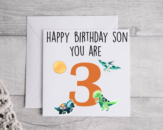 dinosaur birthday card, child's birthday card, personalised birthday card