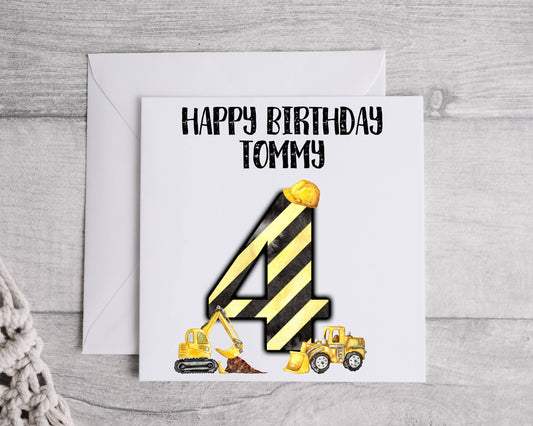 digger birthday card, child's birthday card, personalised birthday card