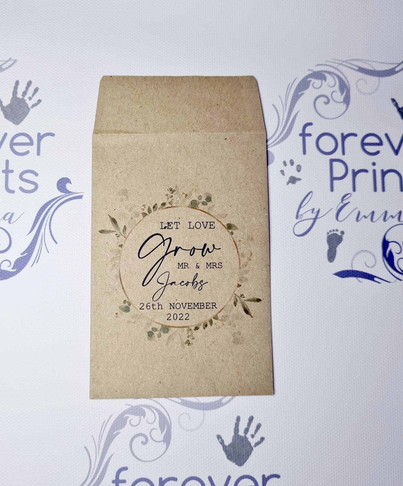 Wedding seed packets, let love grow, wedding favours, bride and groom.