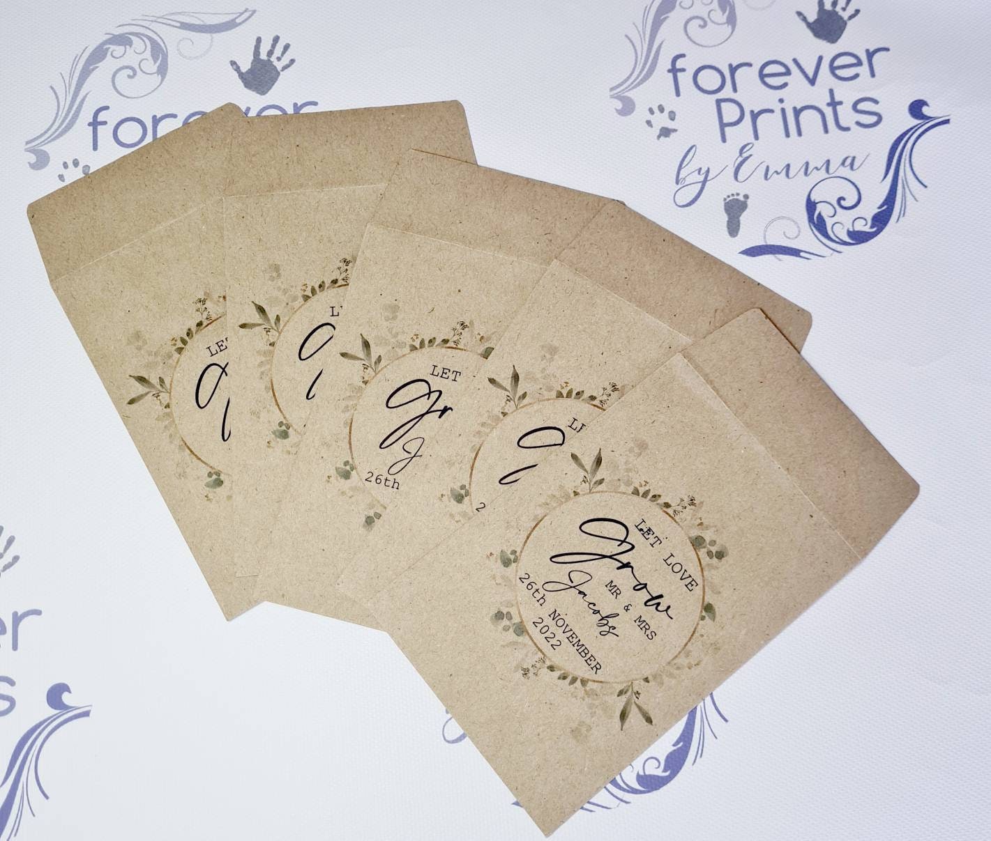 Wedding seed packets, let love grow, wedding favours, bride and groom.