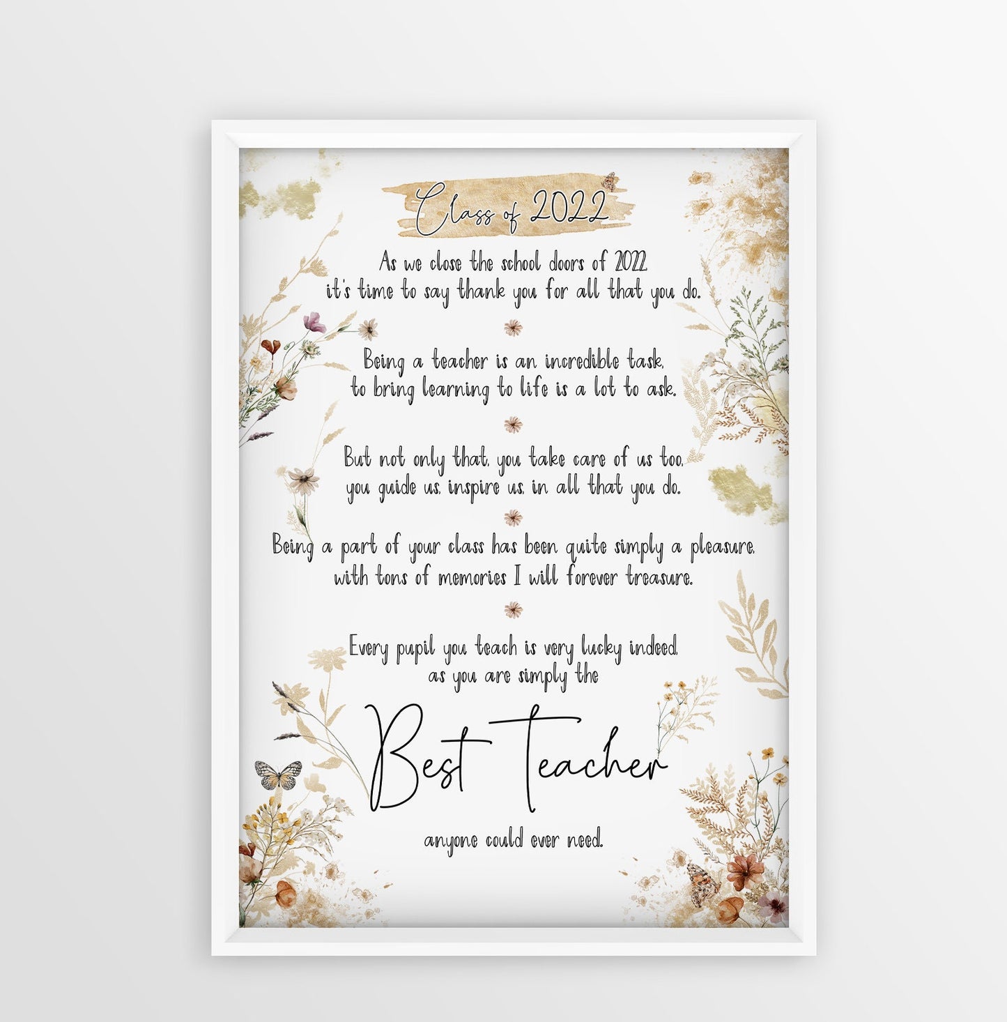 2022 teacher gift, teacher print, thankyou teacher A4 or A3 print, class of 2022