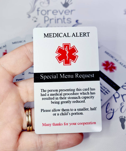 Gastric sleeve card, medical alert card, gastric surgery card,
