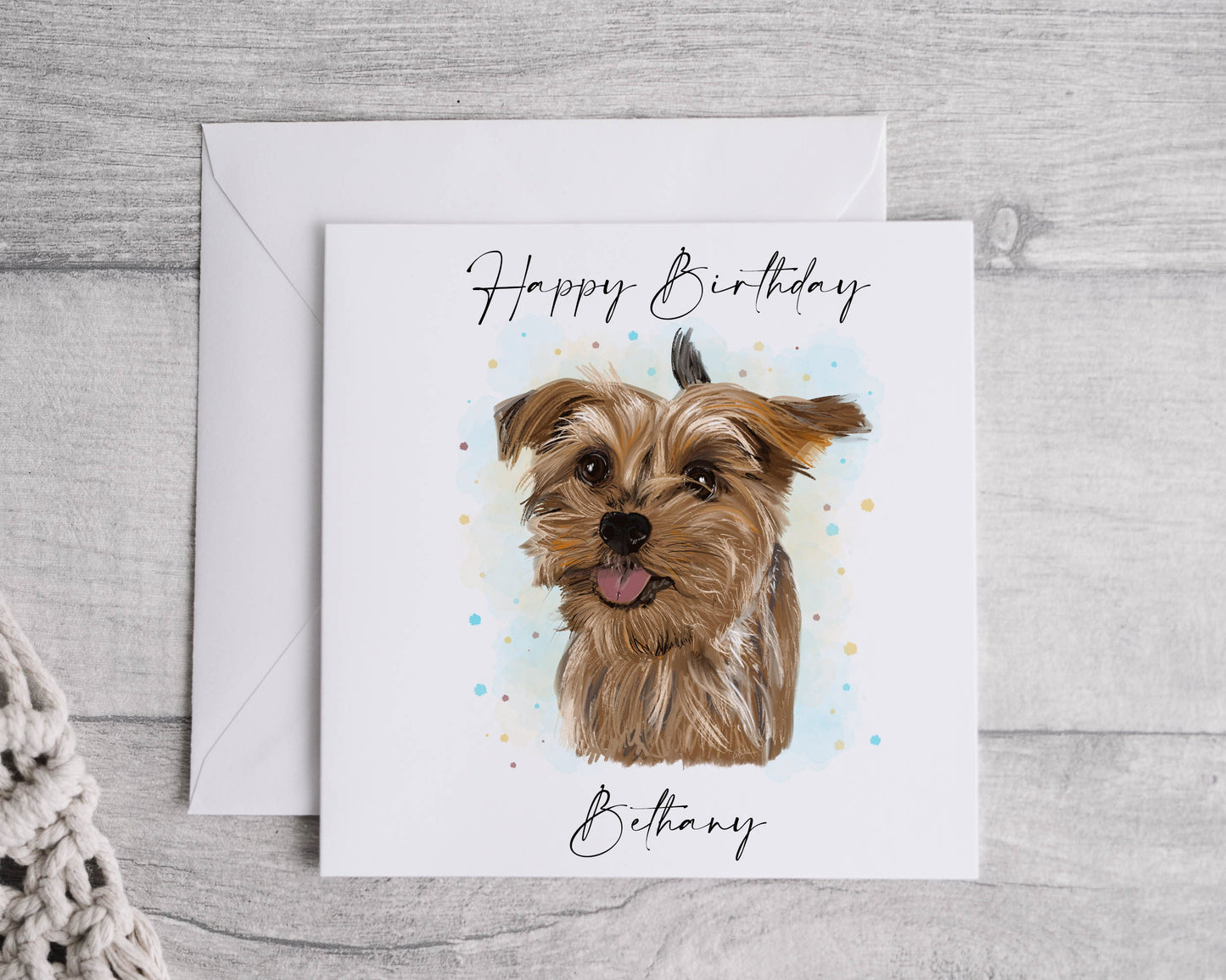 Yorkie birthday card, dog birthday card, personalised birthday card